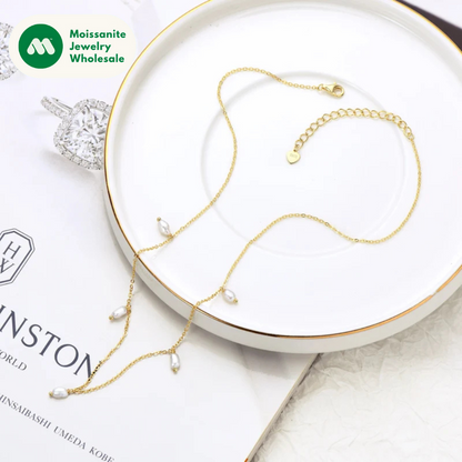 Luxury Natural Freshwater Baroque Pearl Chain Necklace 925 Sterling Silver 14K Gold Plated 3-4mm Bead Sweet Women Jewelry Gifts