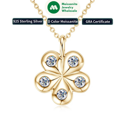 925 Sterling Silver Moissanite Necklace Adjustable Chain Flower Petal Pendant Women Wedding Christmas Valentine's Day Gift
