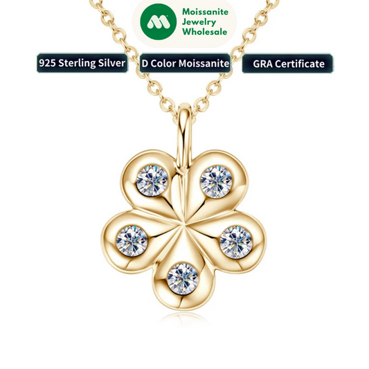 925 Sterling Silver Moissanite Necklace Adjustable Chain Flower Petal Pendant Women Wedding Christmas Valentine's Day Gift