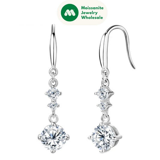 New D1.13CT Moissanite Drop Earrings Silver 925 Gold Plated Wedding Hook Earrings for Women Jewelry with GRA Certificate