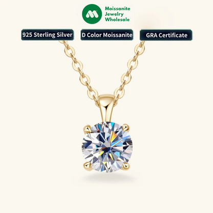 6.5mm 1.0 carat D Moissanite Solitaire Drop Necklaces 18k Gold Plated Pendant Original Real 925 Silver Chain Jewelry for Women