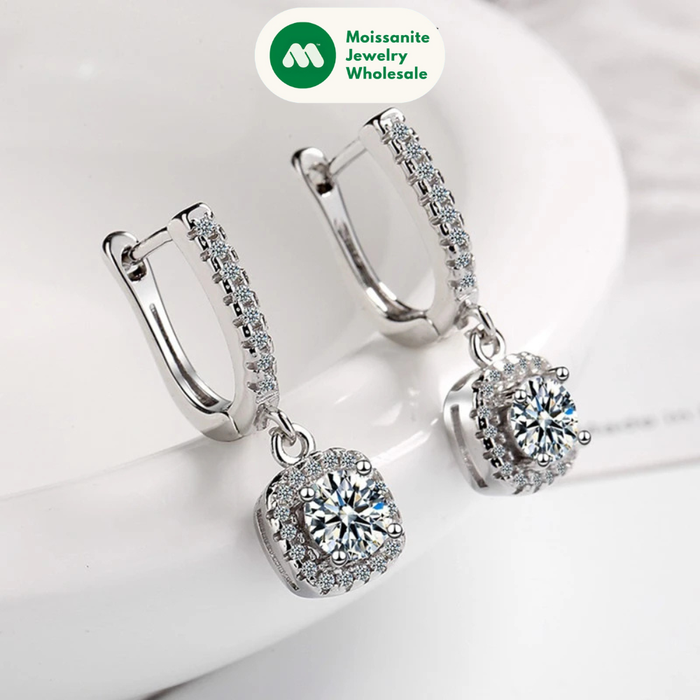 Women's Silver Earrings 2023 Trendy VVS1 Moissanite Hoop Earrings Drop Halo Earrings 925 Sterling Silver Certified Girls Jewelry