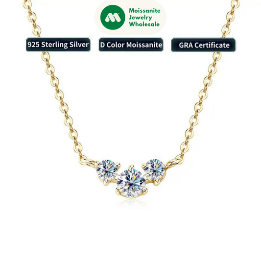 2024 New Original 925 Silver Three Stone Pendant Necklace Moissanite 4mm D Color Jewelry Valentine Day Gift Necklaces for Women