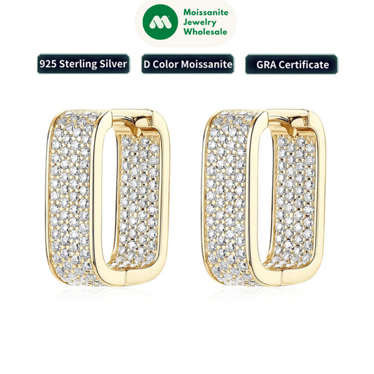 Original 100% 925 Silver Square Hoop Earrings Full Round Cut Moissanite Diamond Earrings Piercing Jewelry Birthday Party Wedding