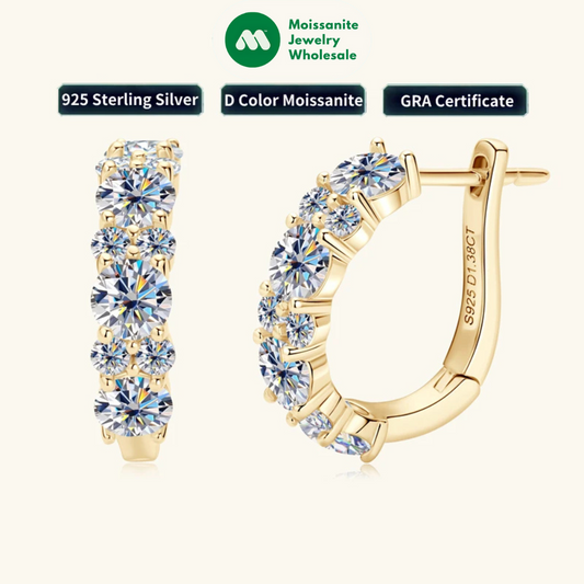 2.76CTTW. Moissanite Earrings Luxury 925 Sterling Silver Hoop Stud Earrings for Women Wedding Party 2024 New Jewelry Gifts