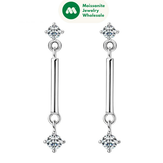 Long Dangle Earrings with Moissanite Drop Piercing Ear Studs Real D Color 925 Silver for Women Jewelry Certificate Gifts