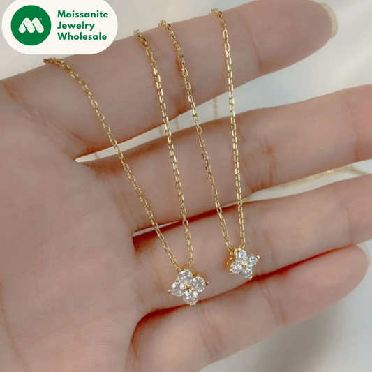 Real 3mm D Color Moissanite Four Leaf Clover Pendant Necklace 925 Sterling Silver Chain for Women Lucky Charm Jewelry Gift