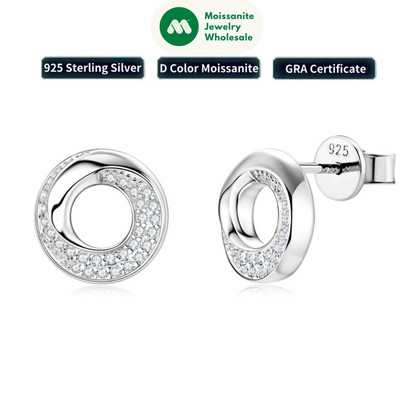 Doughnut Circle D Color Moissanite Stud Earrings  for Women Men Real 925 Silver Piercing Ear Jewelry with GRA Certificate
