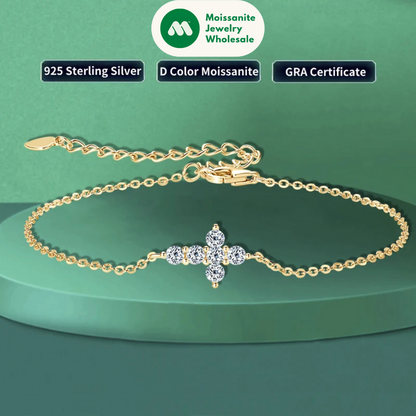 Real Moissanite Cross Bracelet 100% 925 Silver Adjustable Chain Bracelets for Women and Men Charm Jewelry Christmas Gifts