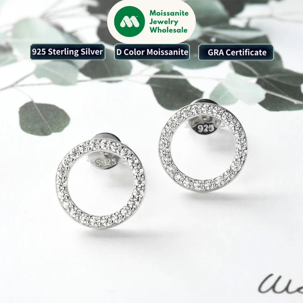 Minimalist 925 Sterling Silver Halo Circle Earrings 1.3mm Round Moissanite Earrings Studs for Women Fine Jewelry 2024 New Trend