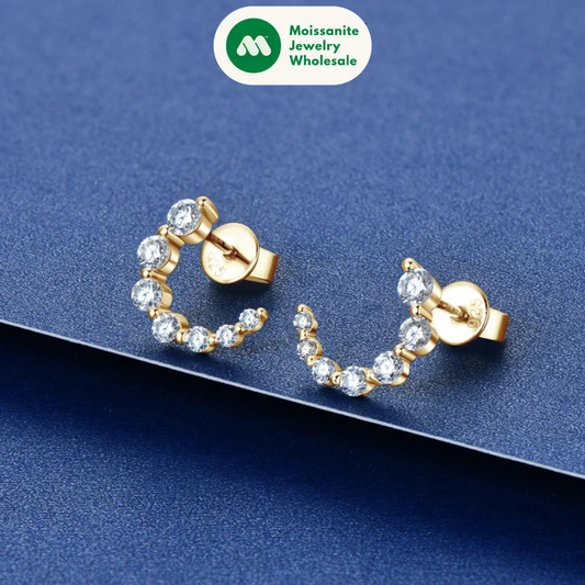 100% 925 Silver C-Shape Tapering Earrings D Color Moissanite Piercing Stud Earrings for Women Jewelry with GRA Certificate
