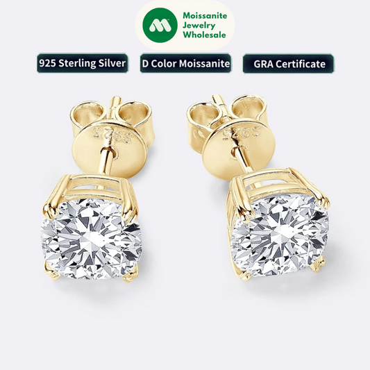 100% 925 Silver Stud Earrings 3.0ctw. Cushion Cut Moissanite Square Earrings for Men & Women Certified Jewelry 6.5x6.5mm 1.5CT
