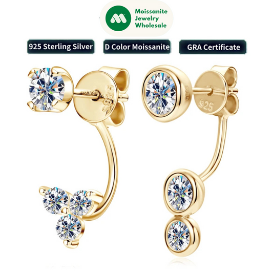 2024 Trendy Real 925 Silver D Moissanite Drop Earrings Piercing Stud Earrings Jacket Certified Jewelry for Women Gift GRA
