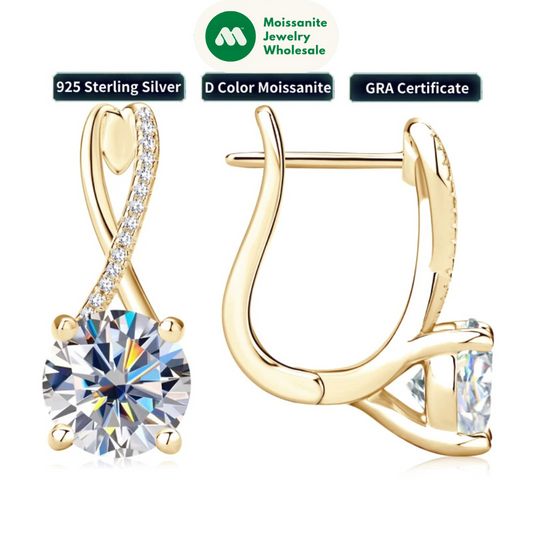 D2.0CT Moissanite Drop Huggie Earrings Real 925 Silver Women Gold Plated Hoops Infinite Earring Certified Wedding Jewelry