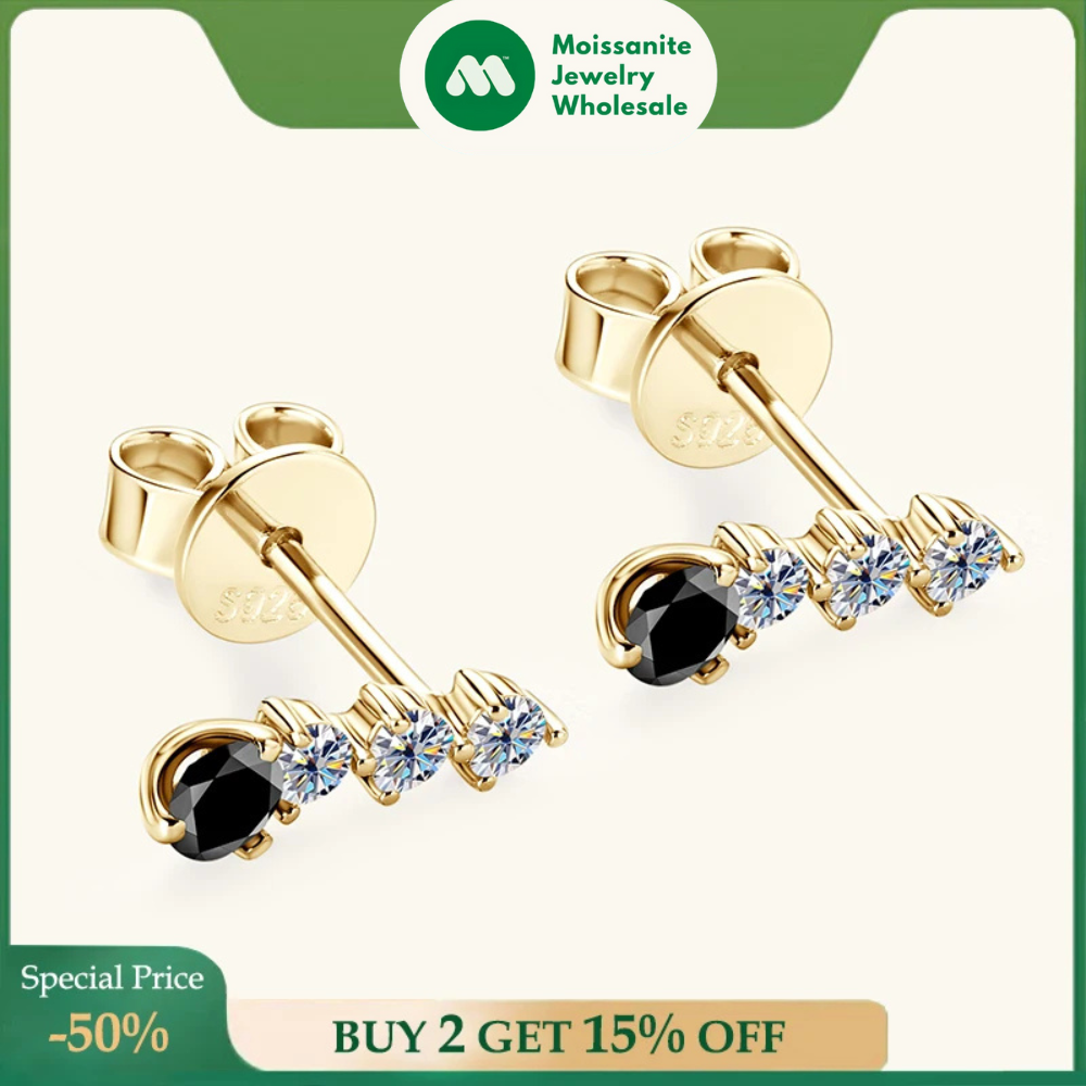 0.38CTTW. Black &White Moissanite Drop Stud Earrings for Women Real 925 Silver Anti-allergy Fine Jewelry Gifts 2025 New