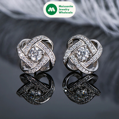 Original Certified Wedding Stud Earrings 4mm Moissanite Twist Flower Earrings for Women 925 Sterling Silver Jewelry Party