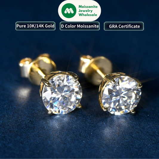 Pure 10K 14K Gold Stud Earrings D0.80CT Moissanite Piercing Earrings for Women Men GRA Certified Jewelry Classic Four Claw