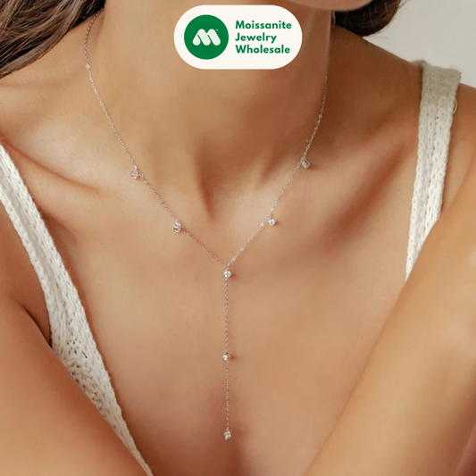 3mm Moissanite Y Chain Necklace 925 Sterling Silver Gold Plated Long Tassel Pendant for Women 2024 Trendy Valentine Gift