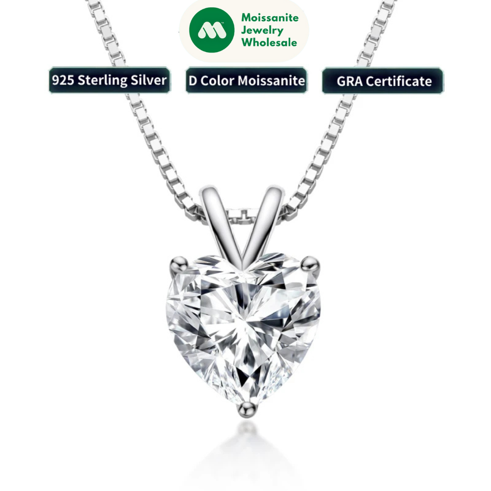 Real 2.0 Carat Heart Shape Moissanite Pendant Necklace D Color Diamond For Women Silver 925 Sparkling Wedding Party Jewelry Gift