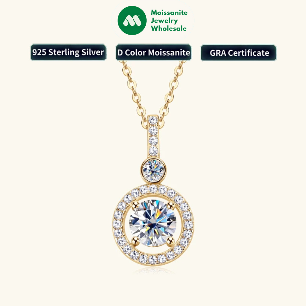 925 Sterling Silver Pendant Necklace Moissanite 6.5mm 1.33CTW. Round Cut Birthday Party Valentine Day Gift Women Jewelry