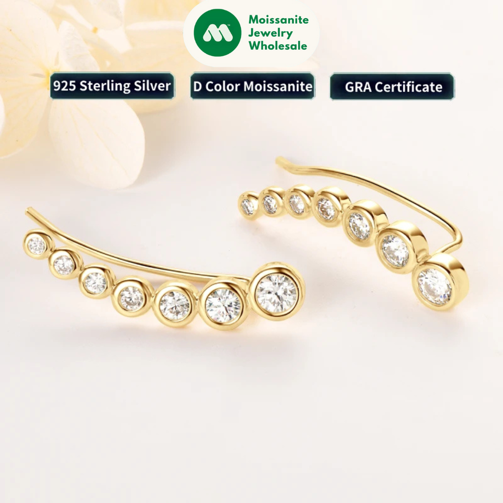 1.52CTTW. Full Bezel Moissanite Earrings Climber Crawler 100% Real 925 Silver for Women with Certificate GRA Jewelry Gifts