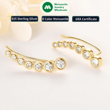 1.52CTTW. Full Bezel Moissanite Earrings Climber Crawler 100% Real 925 Silver for Women with Certificate GRA Jewelry Gifts