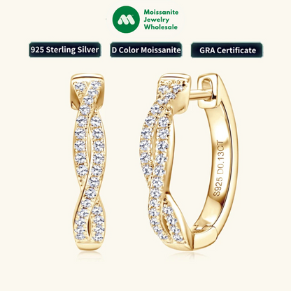 Infinity Eternity Earrings 925 Sterling Silver 1mm Moissanite Twisted Hoop Earrings for Women 2024 Jewelry New Trendy Gift