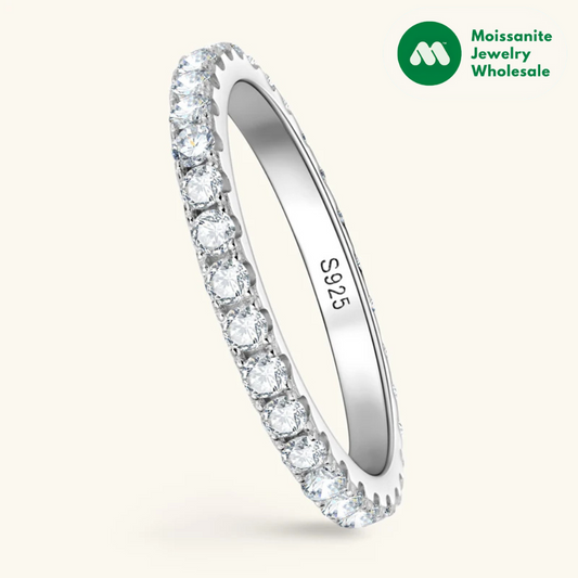 Full Eternity Bands 2mm Moissanite with Certificate 925 Sterling Silver Rings for Women All-Around Wedding Jewelry Gifts