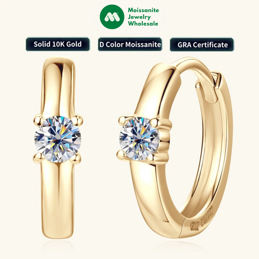 10K Real Gold Hoop Earrings for Women 2.5mm D Color Moissanite Diamond Earrings Mini Hoops Yellow Gold Wedding Jewelry with GRA