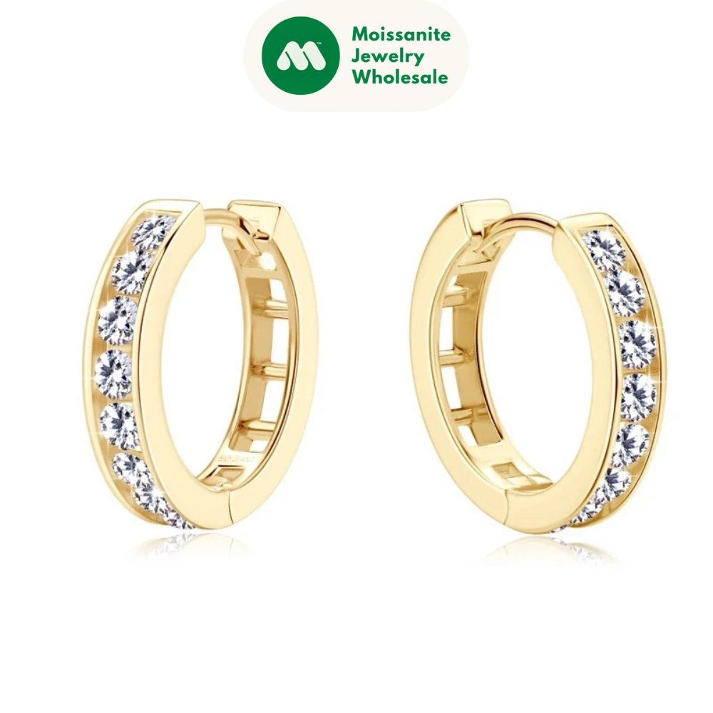 Genuine 2.5mm Moissanite Hoops Classic Earrings 925 Sterling Silver Gold Slot Inlay Sparking Diamond for Women Men Jewelry
