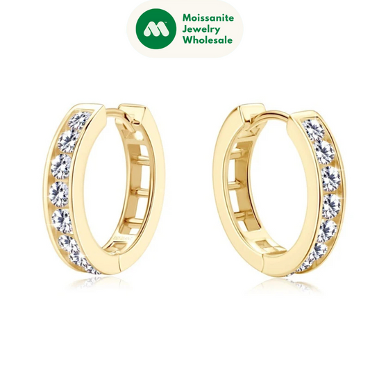 Genuine 2.5mm Moissanite Hoops Classic Earrings 925 Sterling Silver Gold Slot Inlay Sparking Diamond for Women Men Jewelry