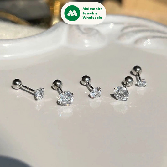 4MM 5MM 6.5MM D Round Moissanite Earrings Women's Simple 4 Claw Stud Earrings Real 925 Sterling Silver Hypoallergenic Daily Wear