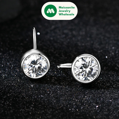 Sparking 8mm 2ct D Color Moissanite Drop Earrings Hooks 925 Silver for Women Bezel Setting Wedding Earrings Original Jewel