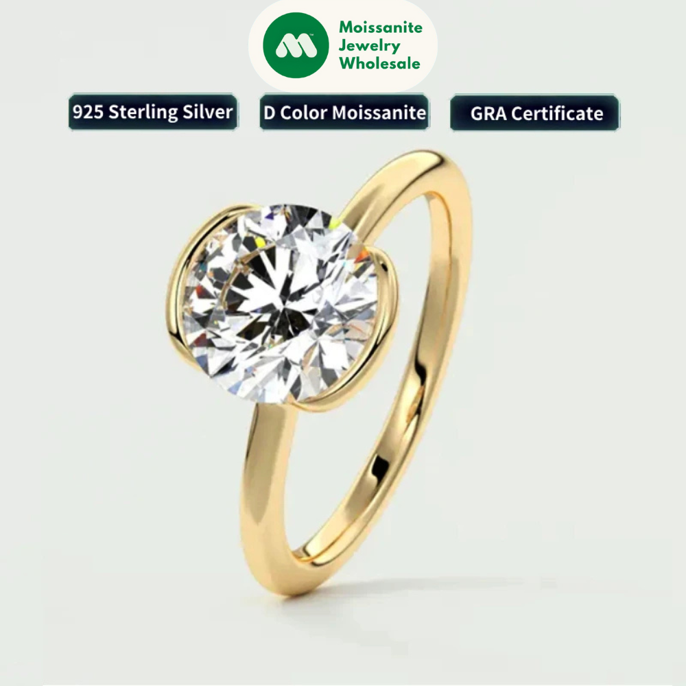 18k Gold Plated Wedding Ring 1.0CT D Color Moissanite Solitaire Ring Promise Bands for Women 925 Sterling Silver Certificate GRA