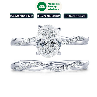 Original 925 Sterling Sliver Bridal Ring Set 2.0 Carat Oval Moissanite Engagement Wedding Promise Bands Jewelry for Women