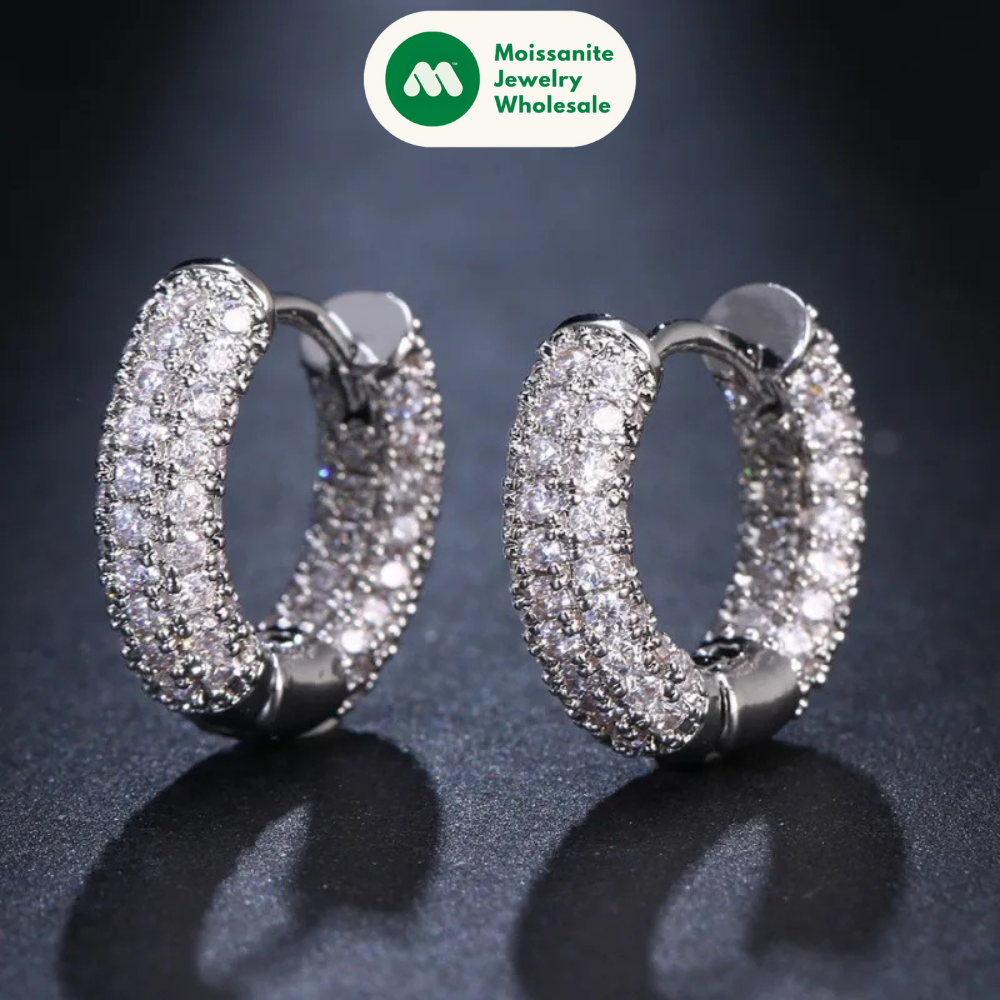 Original 925 Silver Sterling Hoops Luxury Earrings Jewelry 1.3mm Round Moissanite Diamond Earrings for Women Wedding Party
