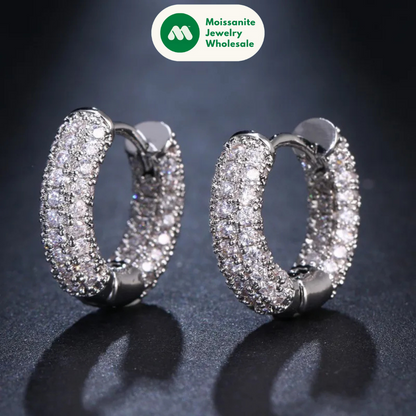 Original 925 Silver Sterling Hoops Luxury Earrings Jewelry 1.3mm Round Moissanite Diamond Earrings for Women Wedding Party
