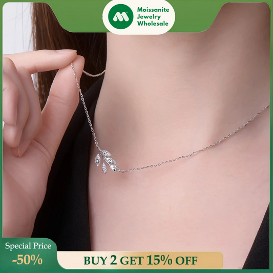 D0.90CT Marquise Cut Moissanite Leaf Pendant Necklace for Women Adjustable Chain 925 Sterling Silver Lab Diamond 40+5cm