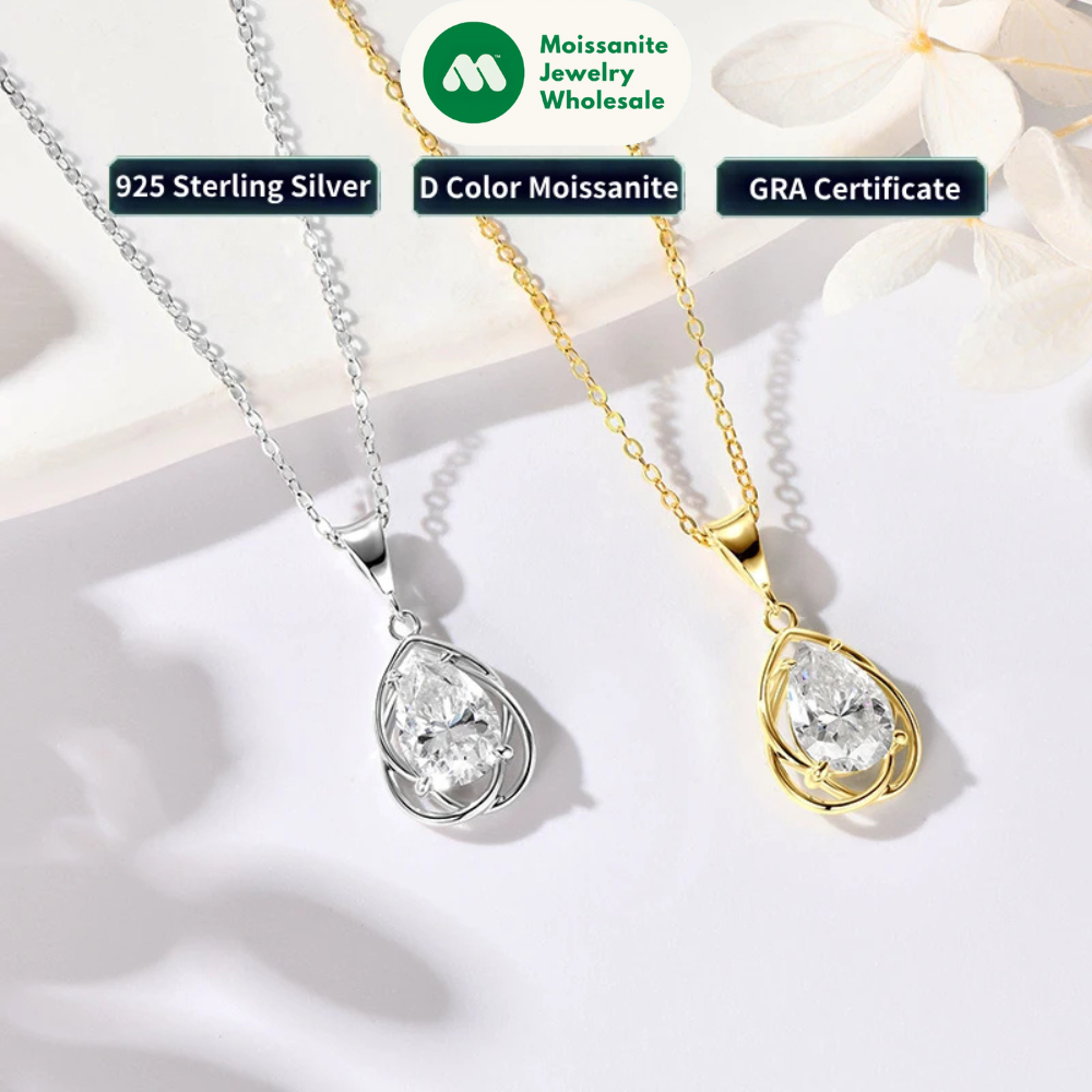 2.0CT Teardrop Pear Cut Moissanite Pendant Necklace for Women 925 Silver Adjustable Chain Real GRA Certified Jewelry Gift