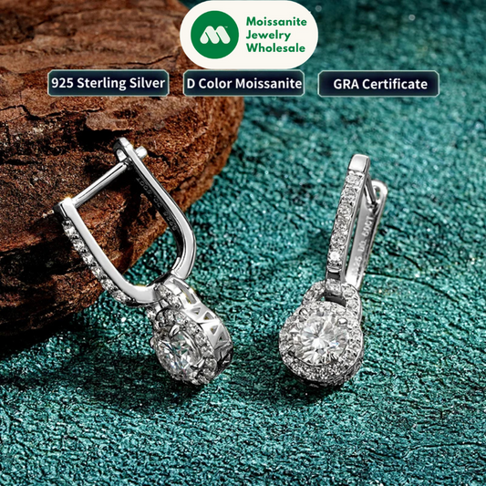 2024 Luxury Women's Hoop Earrings Real Silver 925 5mm Round Moissanite Drop Earrings Wedding Fine Jewelry Party Valentine Gift