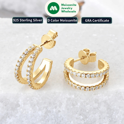Original D0.50CT Moissanite Drop Piercing Earrings 925 Sterling Silver for Women Split Half Hoop Huggie Earrings Cuffs Jewelry