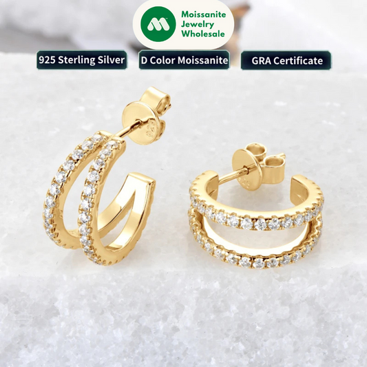 Original D0.50CT Moissanite Drop Piercing Earrings 925 Sterling Silver for Women Split Half Hoop Huggie Earrings Cuffs Jewelry