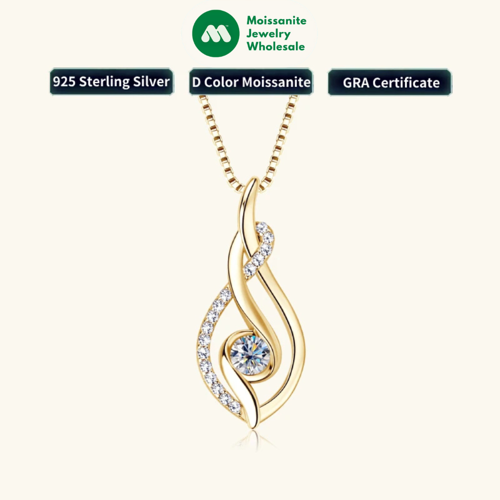 925 Sterling Silver 4mm Round Moissanite Twist Pendant Necklace Gold Plated Sparking Diamond Party Jewelry for Women Gifts