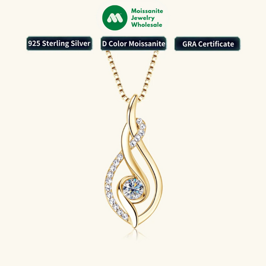 925 Sterling Silver 4mm Round Moissanite Twist Pendant Necklace Gold Plated Sparking Diamond Party Jewelry for Women Gifts