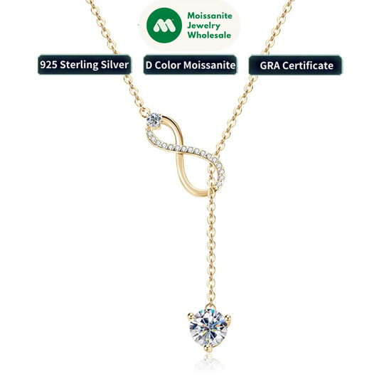 925 Silver Infinity Necklace for Women 6.5mm D Color Moisasnite Pendant Y Shape Necklaces Anniversary Wedding Jewelry Gift