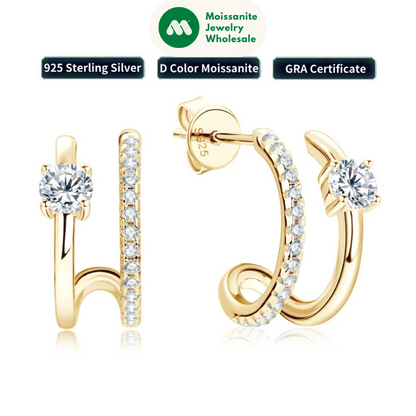 NEW 4mm Moissanite Piercing Stud Ear Cuffs 925 Sterling Silver Double Side Hoop Earrings for Women Illusion Jewelry Gifts