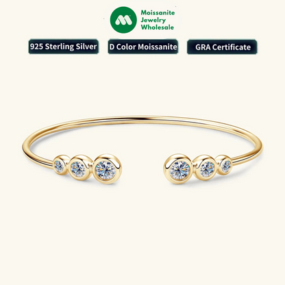 Simple Open Ended Bracelets Cuff Silver 925 D Color Moissanite Bracelet Bangle for Women Luxury Gold Plated Charm Jewelry