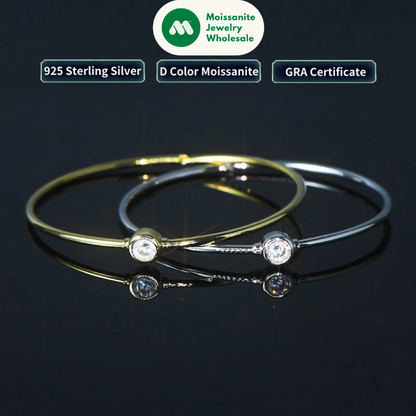 Simple Bangle 925 Silver 5mm 0.5ct D Color Bezel Moissanite Bangles 14K Gold Plated Hollow Tube Bracelet for Women Jewelry