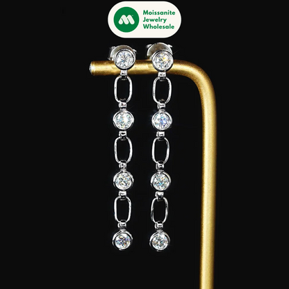 3mm D Color Moissanite Dangle Chain Earrings for Women 925 Silver Link Drop Stud Earrings Personalized Fine Jewelry Gifts
