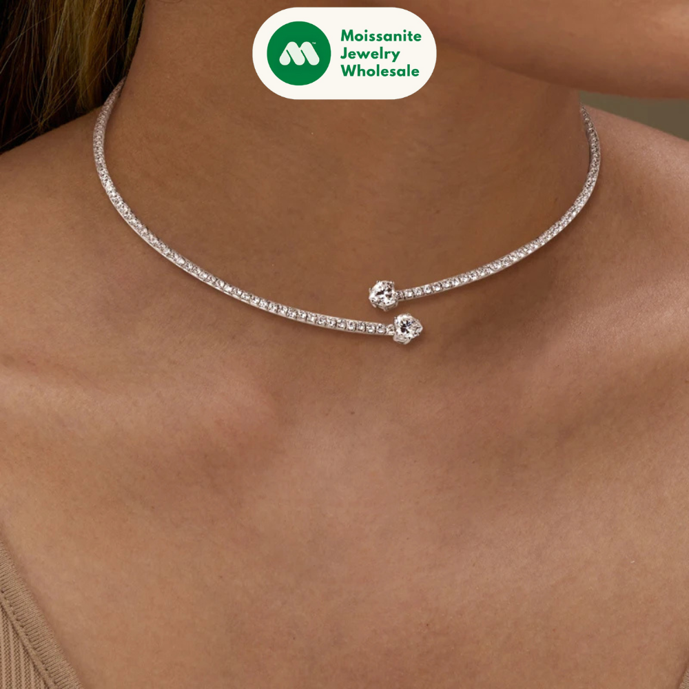 D1.60CT Heart Cut Moissanite Collar Open Tennis Necklace 925 Sterling Silver Choker for Women Fine Jewelry GRA Certificate